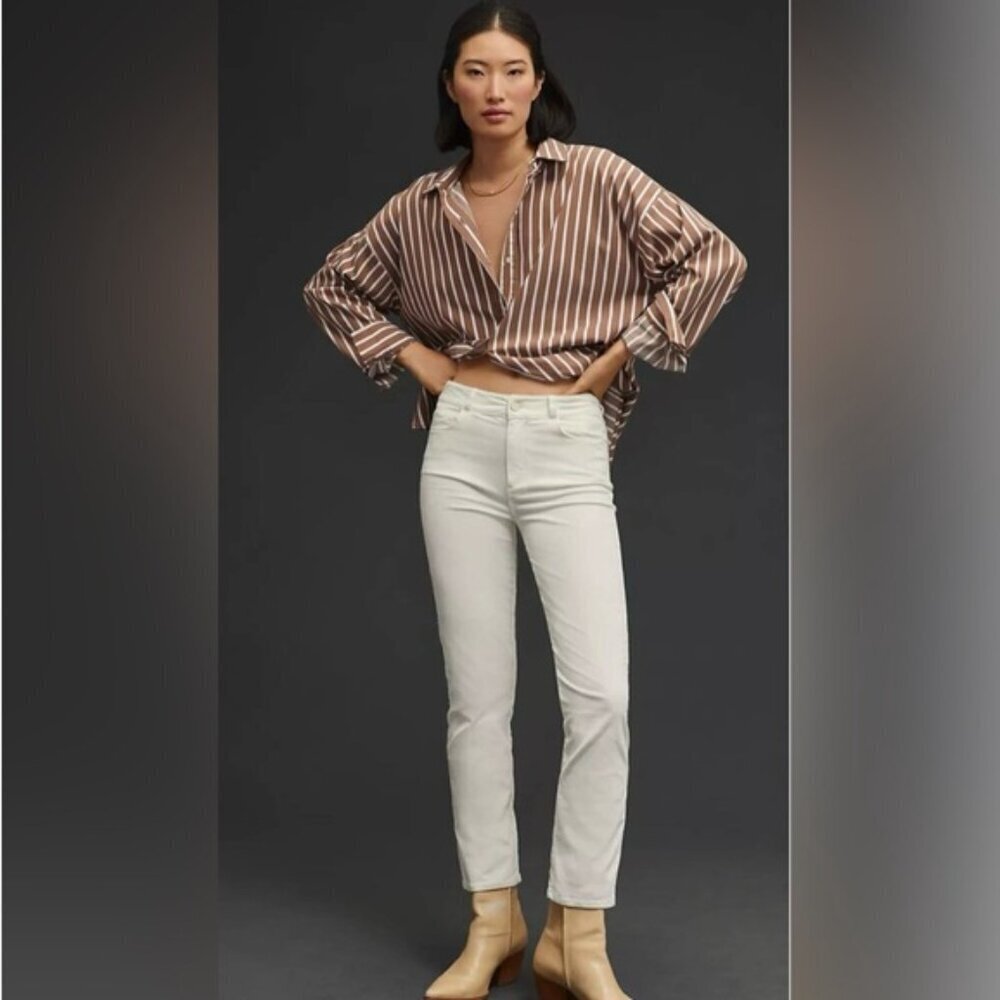 PAIGE Cindy High Raise Crop Straight Leg Corduroy Western Boho Jeans Size 32